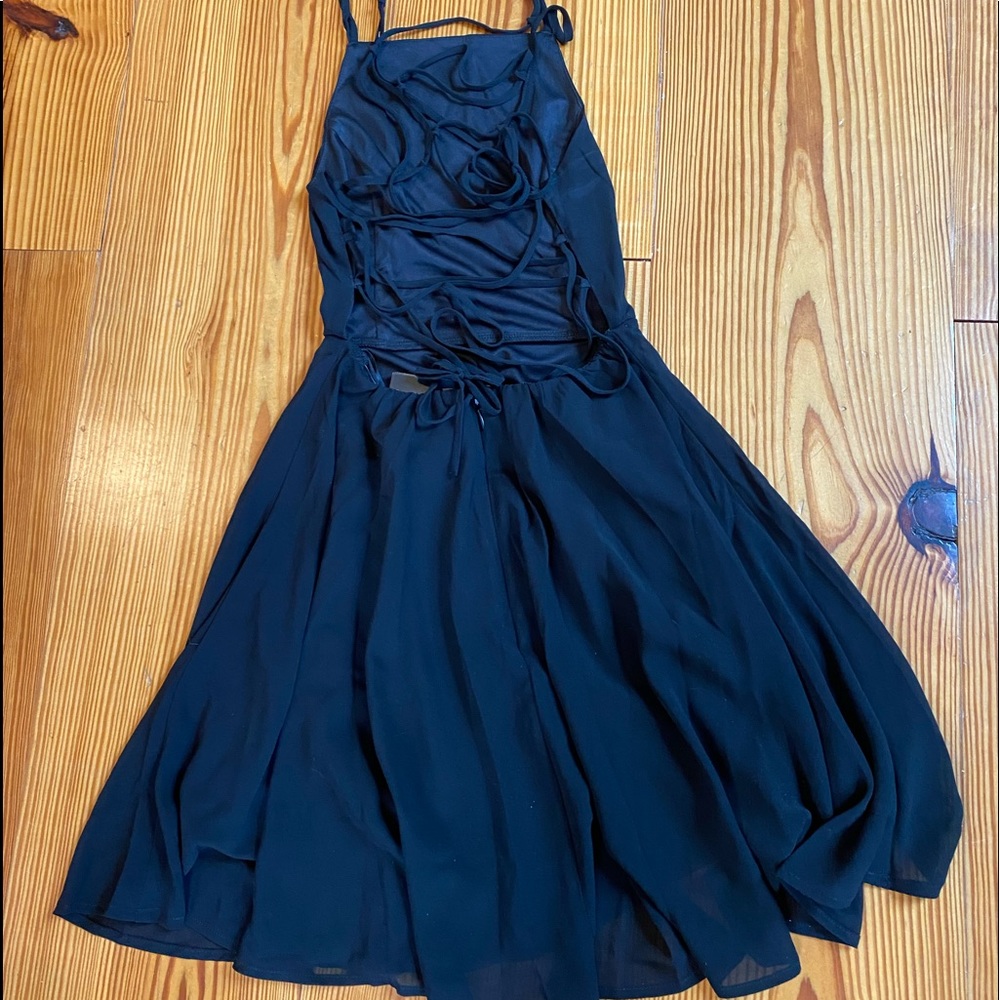 Good Deeds Black Lace-Up Dress
